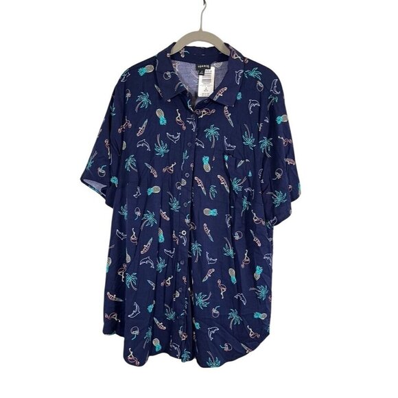 Torrid Fruit Top 2X Blue Tropical Resort Coastal Retro 80s Classic Chic Cruise - Picture 1 of 10